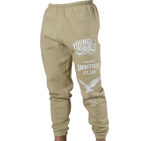 YoungLA 233 The Immortal Joggers  Mens Large Tan Pants Fleece Lined Tapered Leg - Picture 1 of 9